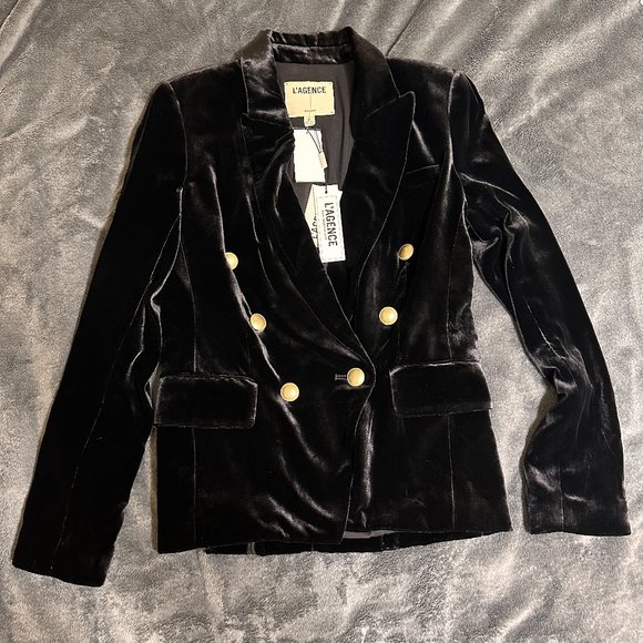 L'AGENCE Kenzie Velvet Blend Double Breasted Blazer Black Size 0 Women's - Picture 1 of 7